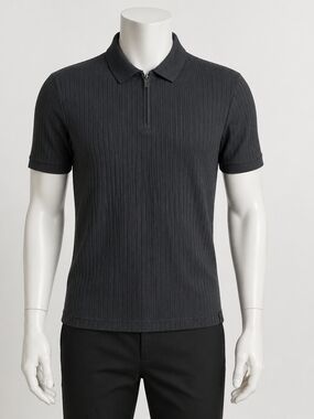 Perry Ellis Dark Gray Ribbed Polo Shirt Size M